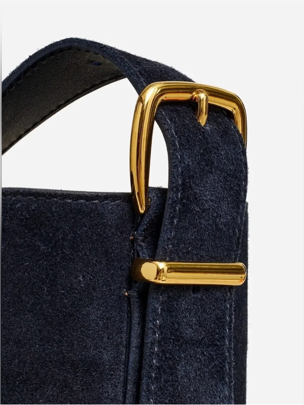Madewell Black Suede Large Tote with Gold Buckle